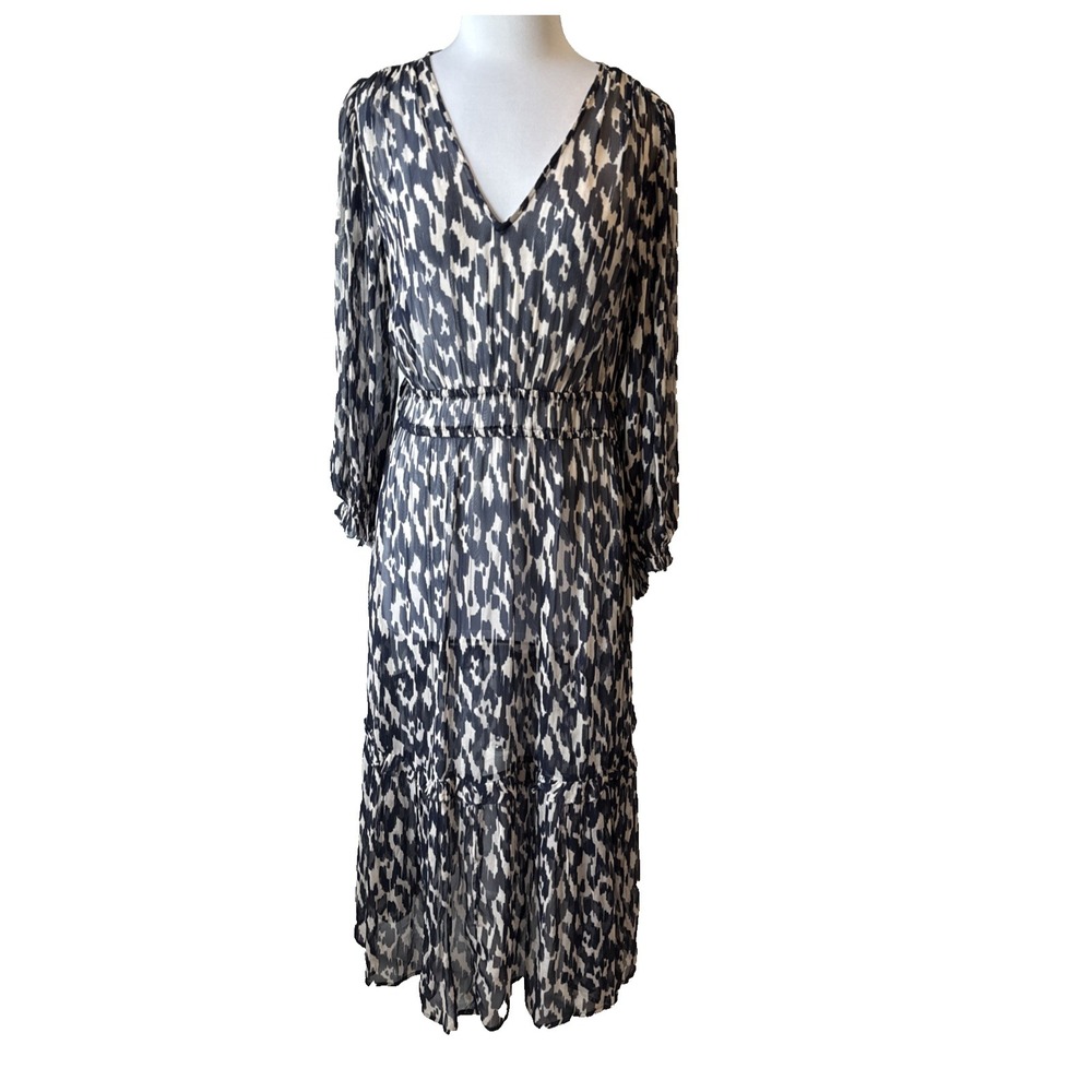 Velvet By Graham Spencer Kendra Printed Georgette Midi Sheer Ruffle Dress M
